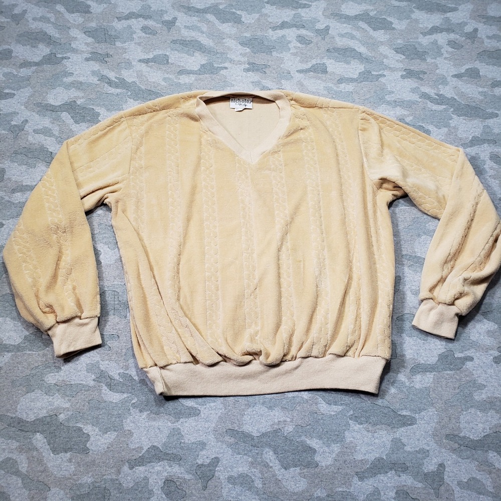 True Vintage Nicholas Sweater Adult Large Yellow Terry Cloth V Neck Niki Lu